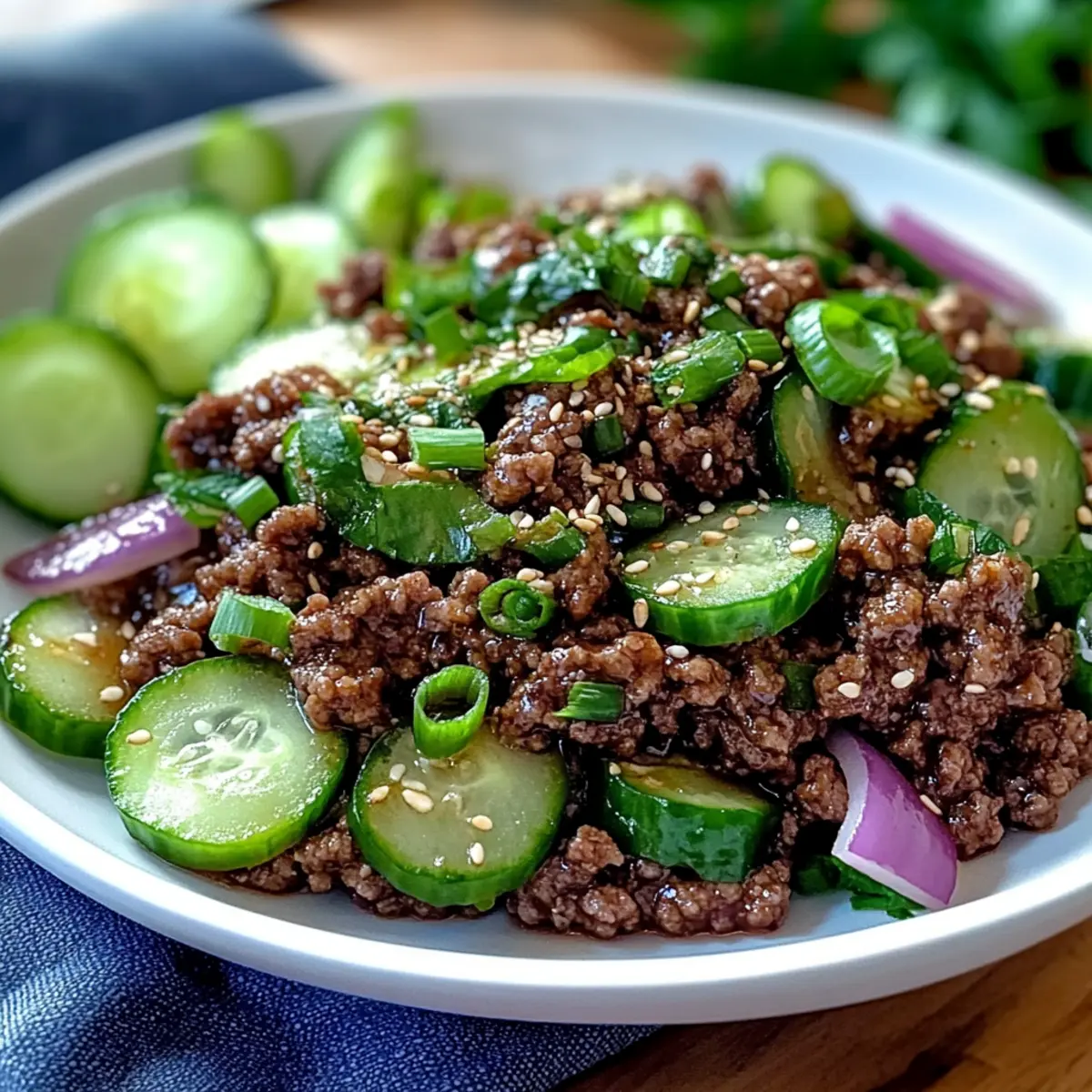 Ground Beef with Cucumber Salad