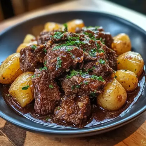 Slow Cooker Garlic Butter Beef with Potatoes