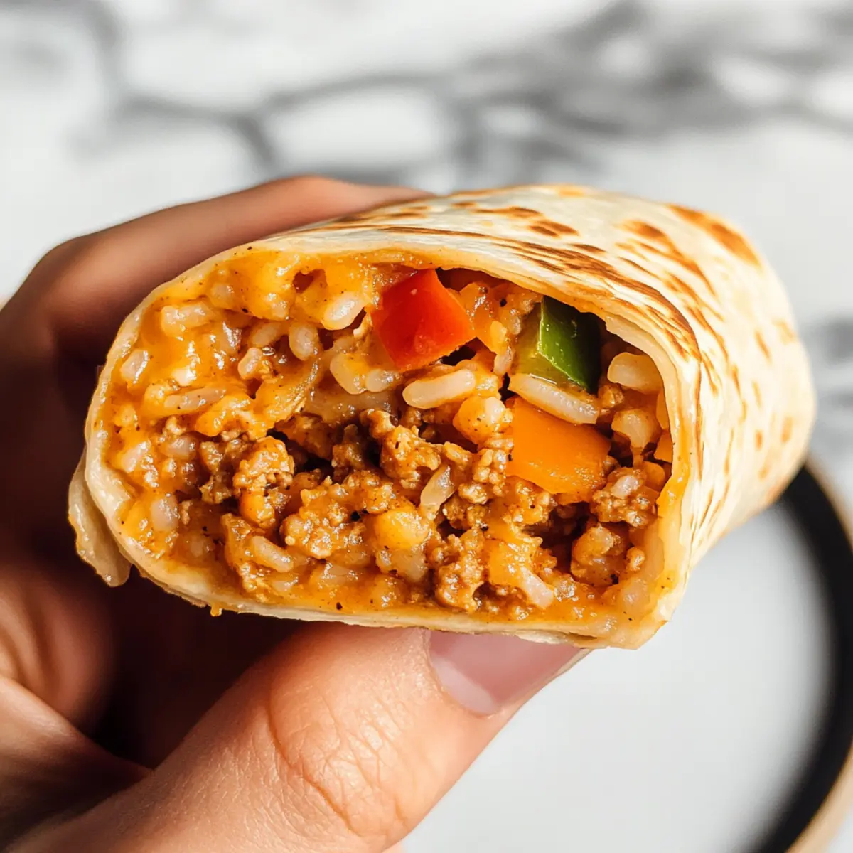 Cheesy Ground Chicken and Rice Burritos
