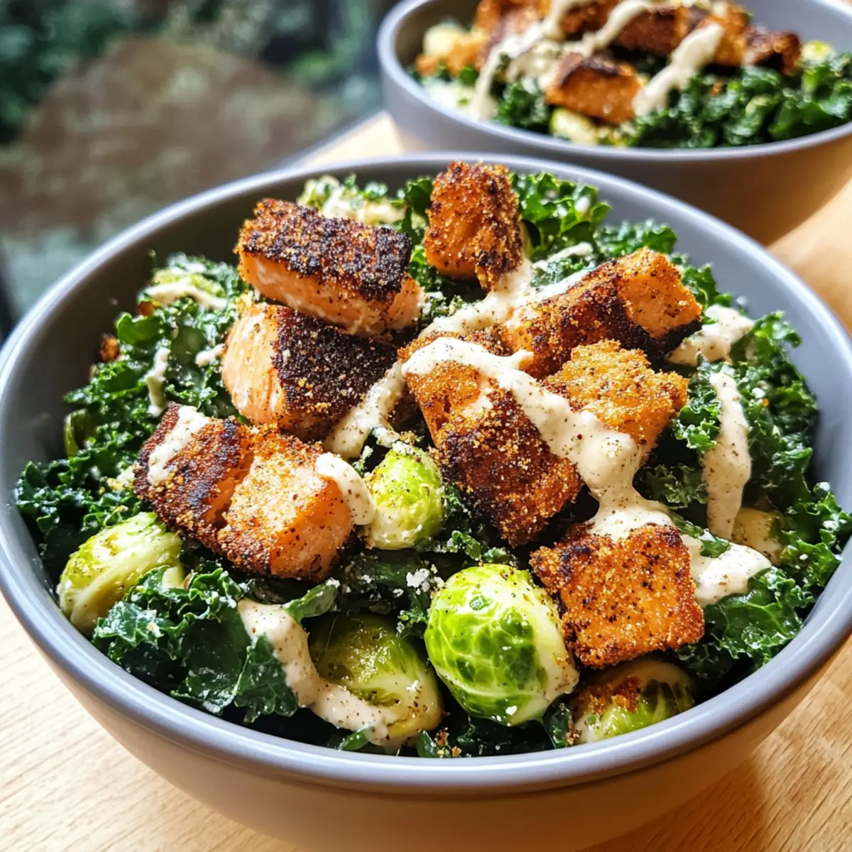 Shredded Kale Salmon Caesar Salad