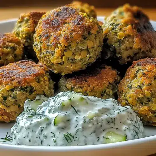 Baked Greek Lentil Meatballs with Tzatziki