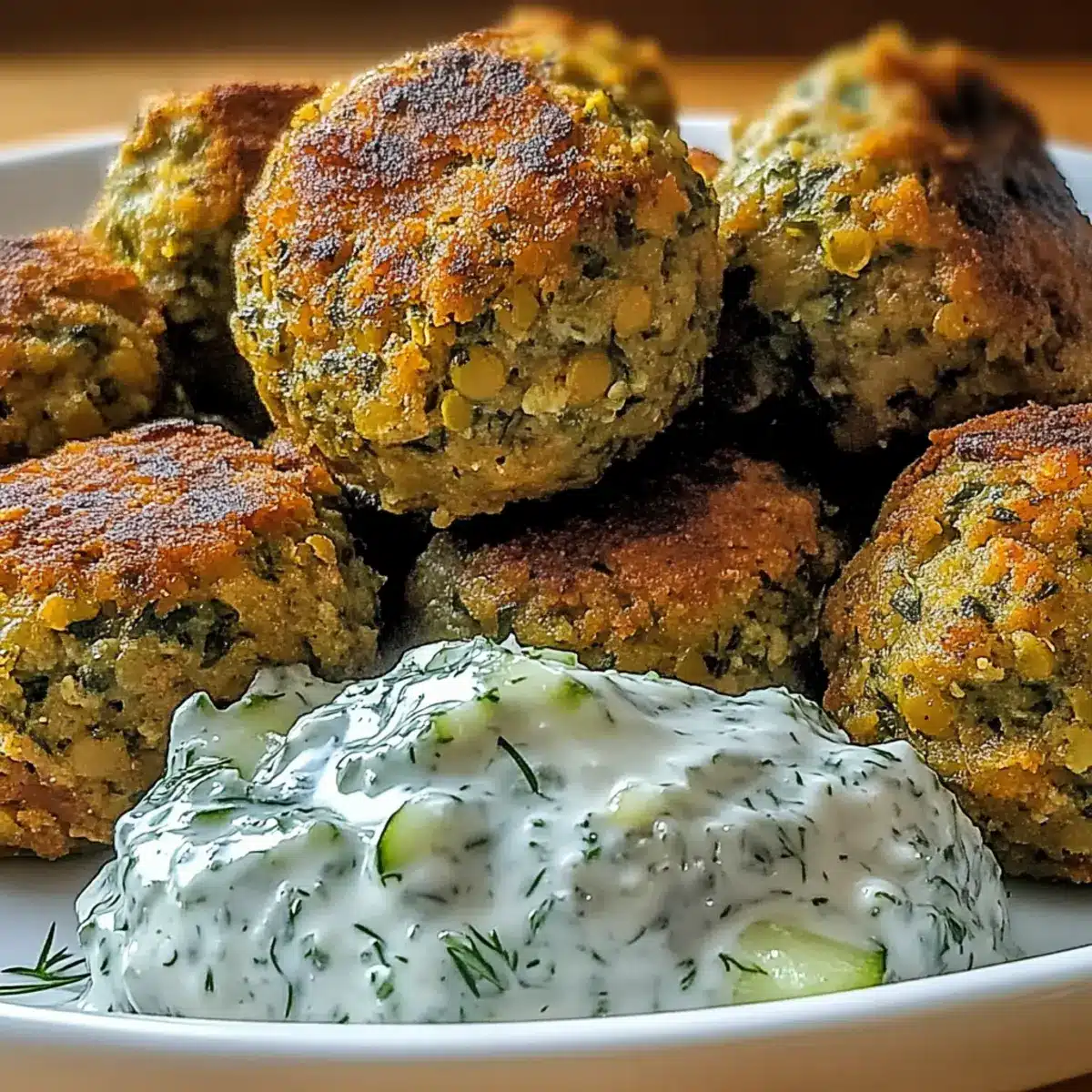 Baked Greek Lentil Meatballs with Tzatziki