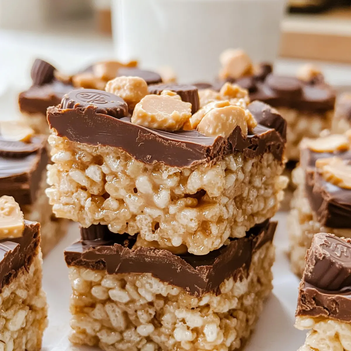 Reese’s Peanut Butter Cup Stuffed Rice Krispie Treats