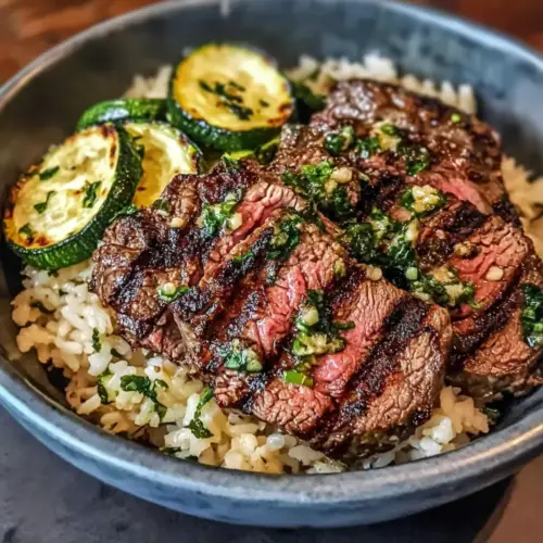 Fresh Grilled Steak Bowl with Zucchini