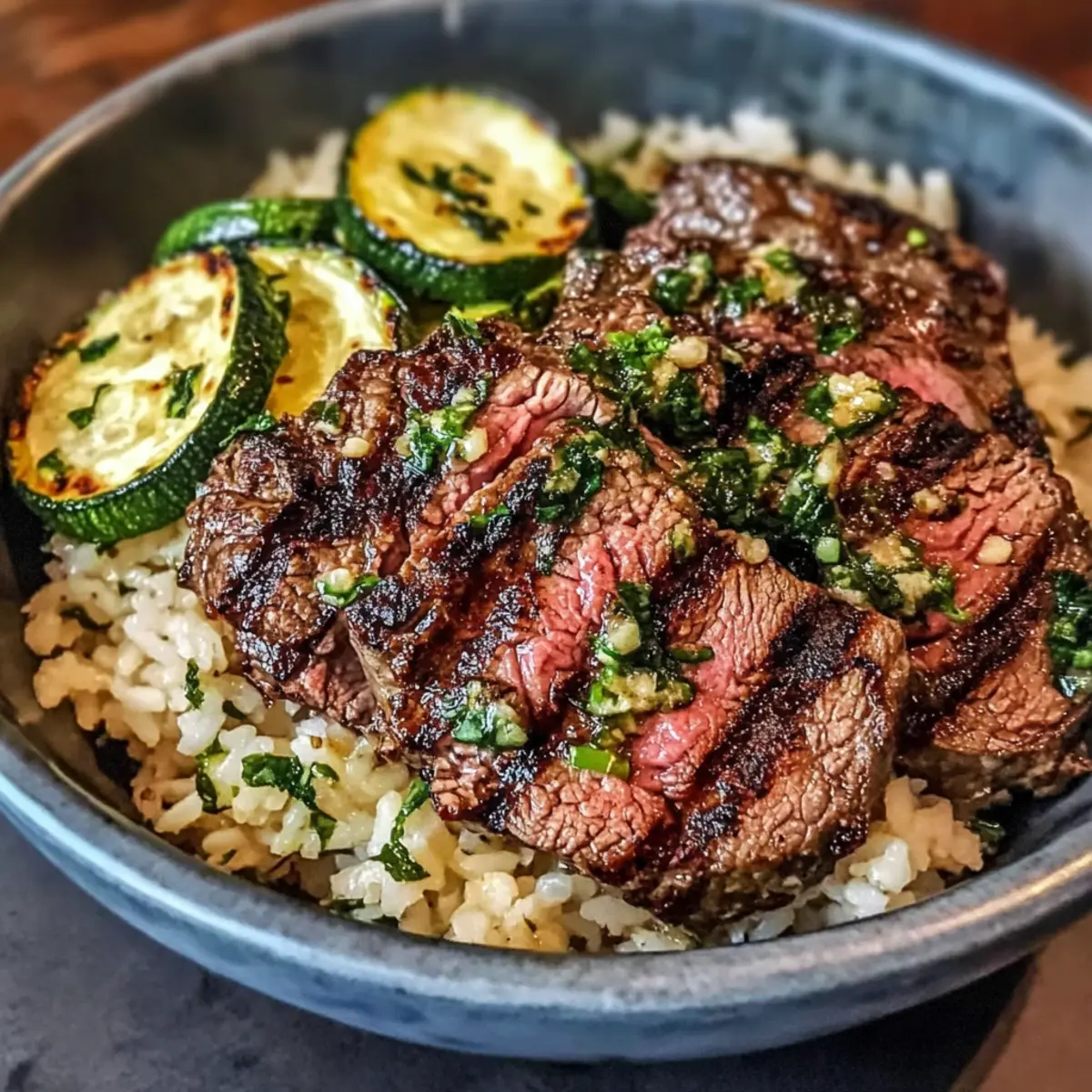 Fresh Grilled Steak Bowl with Zucchini