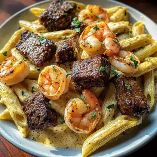 Blackened Steak and Shrimp Alfredo